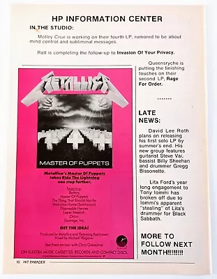 METALLICA MASTER OF PUPPETS~1986 Vtg Album Promo Print Ad Advert Poster Pinup • $16.99