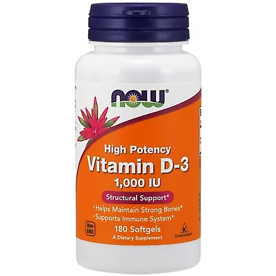 NOW Foods Vitamin D-3 1000 IU 180 Softgels • $7.19