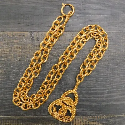 CHANEL Gold Plated CC Logos Triangle Vintage Necklace Pendant #414c Rise-on • £530.69