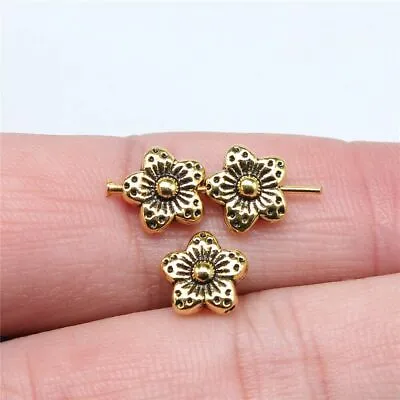 40pcs Flower Charm Beads 8x8x4mm Metal Silver Spacer Bead Jewelry Making Accesso • $12.67