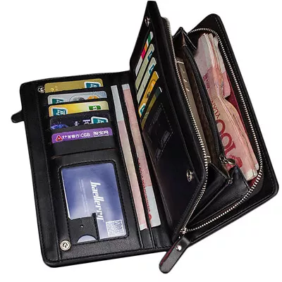 Men's Leather Bifold Credit Card Holder Wallet Checkbook Zip Coin Purse Clutch • $10.79