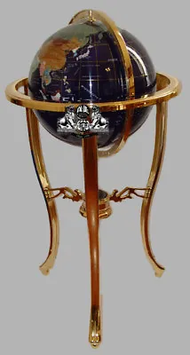 36  Tall Blue Lapis Gemstone World Globe With Tripod Gold Floor Stand W 50ST • $425