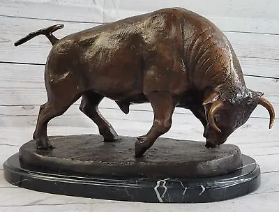 Bronze Sculpture Statue Stock Market Bull Signed By Moigniez Artwork Figurine NR • $279.65