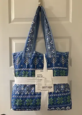 NEW MARTHA STEWART Collection Blue Sweater Quilt & Shams Tote Bag Set Full Queen • $34.99