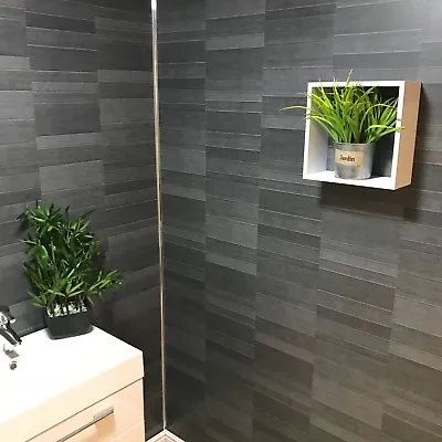Carbon Modern Tile Effect Bathroom Wall Panels Kitchen Cladding Shower Wall PVC • £0.99