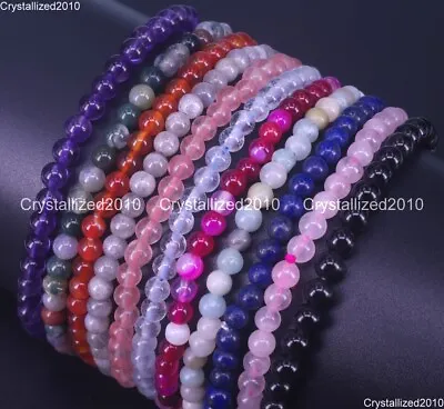 £2.78 • Buy Handmade 4mm Mixed Natural Gemstone Round Beads Stretchy Bracelet Healing Reiki