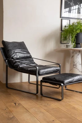 £700 • Buy Rockett St George Antique Slate Leather Lounger & Stool
