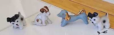 Lot Of 4 Miniature Dog Figurines Porcelain Ceramic 1”- 2” Dollhouse Cake Toppers • $12.60