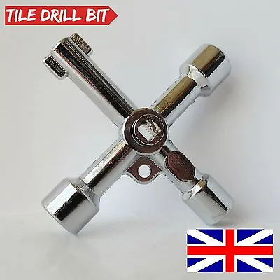 4 Way Utility Multi Cross Key For Radiators Meter Box Gas Electric Cupboard Tool • £5.45