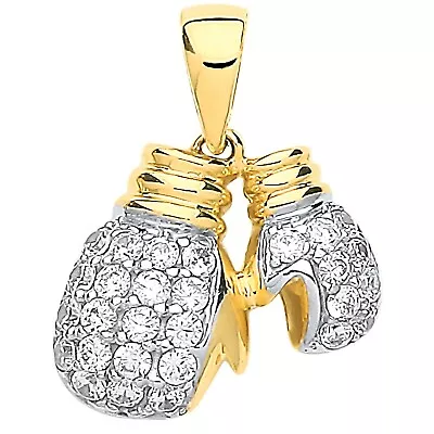 9ct Yellow Gold Double Boxing Glove Cz Pendant - 2 Gloves - 3.0 Grams UKHallmark • £149