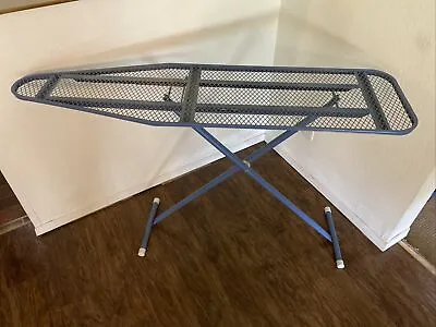 Vtg Metal Folding Ironing Board Blue Mid-Century Modern Diamond Cutout Pattern • $28