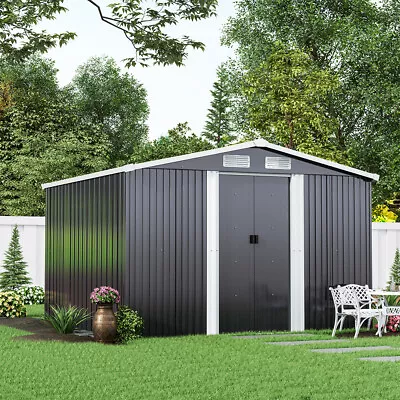 Garden Shed Anthracite Grey 8x8 With Metal Foundation Base Outdoor Storage House • £329.95