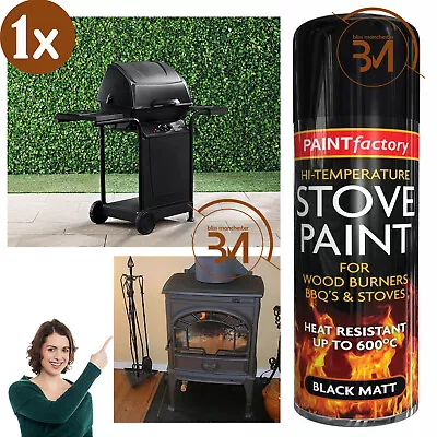 1x High Temperature Black Spray Paint 600°C For Wooden Burners BBQ & Stove 400ml • £8.91