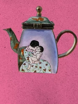 Collectible Kelvin Chen Hand Painted Enamel  Copper Miniature Teapot Trinket Box • $53.10