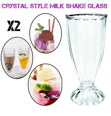 2 Milkshake Soda Glasses 360ml Knickerbocker Glory Dessert Sundae Ice Cream • £8.99