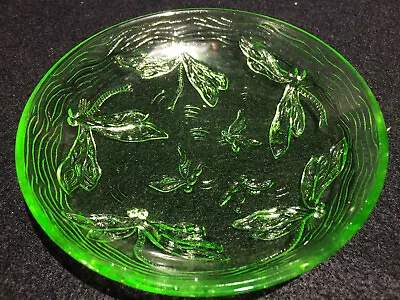 Green Vaseline Glass Dragonfly Bowl Insect Animal Uranium Candy Dish / Ice Cream • $19.99