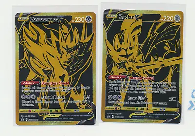 Pokemon Zacian V SWSH076 & Zamazenta V SWSH077 Gold Ultra Premium Promo  • $31.50