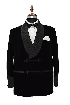 Men Black Smoking Jackets Quilted Shawl Collar Dinner Party Wear Velvet Coat US • $150.99