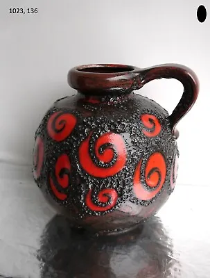 Original Scheurich Ceramic Design Fat Lava Handling Vase Solid Black-Red • £72.21