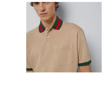 COTTON PIQUETE POLO T-SHIRT WITH WEB COLLAR Compare With Gucci • $95