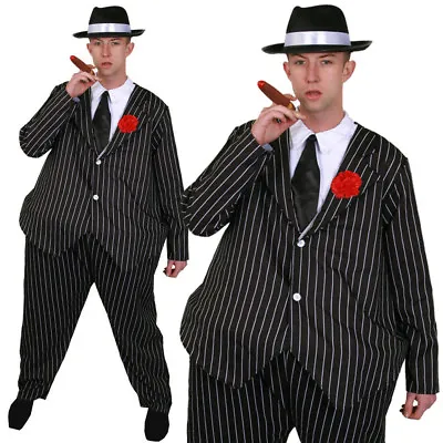 Men's Fat Gangster Suit Adults Fancy Dress Costume Hoop Waisted Attached Flower • £8.99