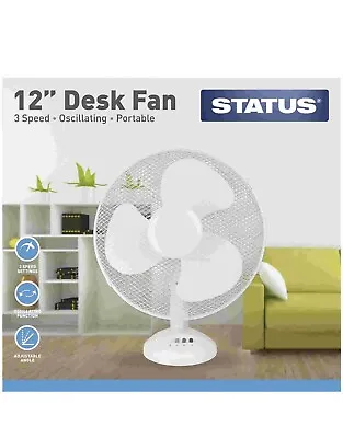 £14.99 • Buy Status 12 Inch Desk 3 Speed Portable Electric Fan White