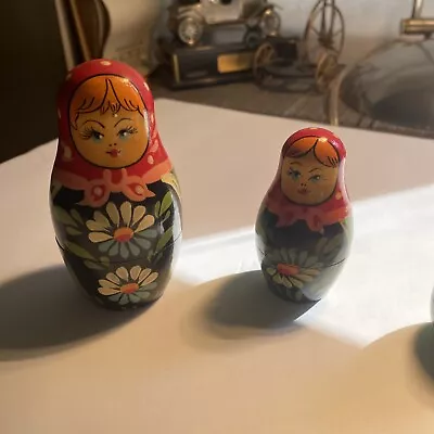 5 Vintage Mini Wooden Russian Babushka Dolls 4” Hand Painted Zae • $16.10