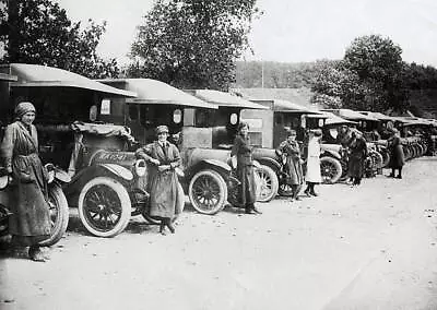 British Vads Stand With Their Ambulances Along The British Western F - Old Photo • $5.46