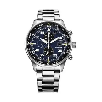 Men's Aviator Chronograph Black Dial Eco-drive Watch New Free Fast Shipping • $37.99