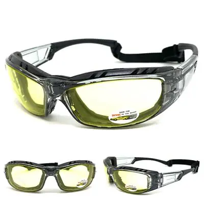 MOTORCYCLE Riding Padded Safety Protective Yellow Lens SUN GLASSES GOGGLES Strap • $16.99
