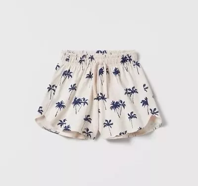 NWT Zara Girls Cotton Palm Shorts Nautical Boho Lounge Navy Pointelle Crew 6 • $16.99