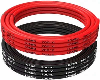 Silicone Cable 10 AWG Flexible Electric Wire 5 Meters 2.5 M Black And 2.5 M Red • £22.99