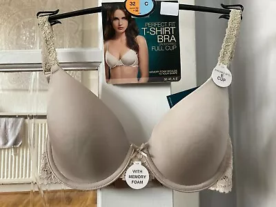 BNWT M&S Padded Underwired Nude Memory Foam Perfect Fit Full Cup T-shirt Bra 32C • £13.50