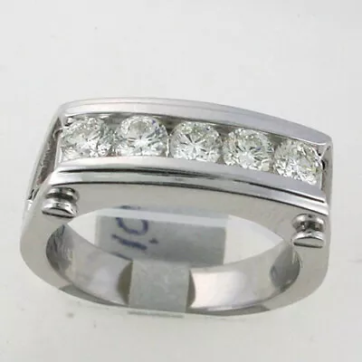 14k White Gold Round Cut Diamonds Channel Set Wedding Band 1.30 Ctw Size 10.25  • $2774