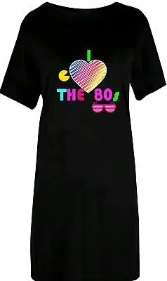 Ladies I Love 80s Retro Mini Dress Hen Night Round Neck Loose Party Wear Dress • £11.99