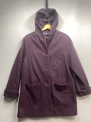 VTG Herman Kay Wool Coat Women’s Hooded Sz 1X Purple Lined Has Pockets • $31.99