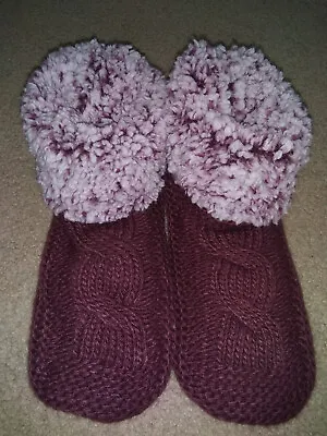 New Mukluks Womens Purple Knit Faux Fur Lined Thick Slipper Warm Winter Booties • $11.99