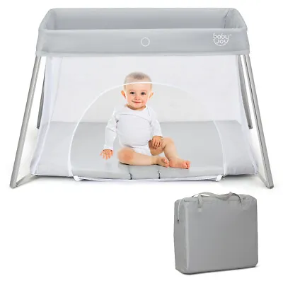 Folding Travel Cot Baby Portable Portacot Infant Crib Playpen With Mattress • $101.95