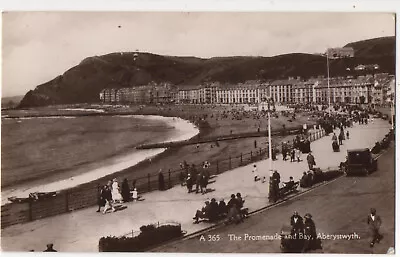 Vintage Real Photograph Postcard The Promenade And Bay Aberystwyth Posted 1934 • £4