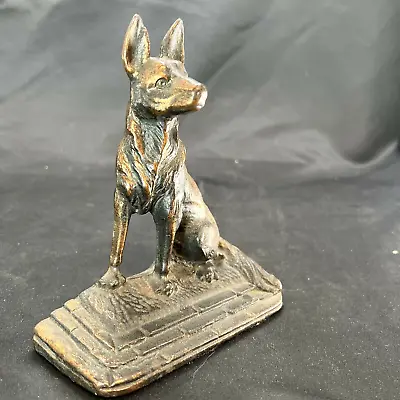 Vintage Cast Iron Bronze German Shepherd Dog Bookend Door Stop • $18