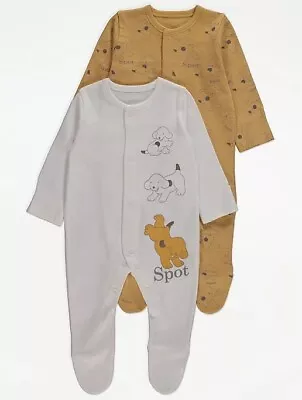 SPOT THE DOG Baby Boy Girl Unisex.2 Pack Sleepsuits. 0-12 Months. NEW • £11.99