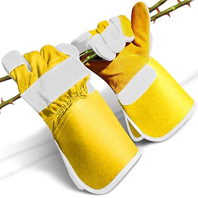 Leather Gardening Gloves Ladies Mens Thorn Proof Thick Work Gauntlets Heavy Duty • £7.99