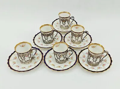 £895 • Buy Aynsley Porcelain Coffee Cans And Saucers Set Of 6 Silver Sheffield 1901