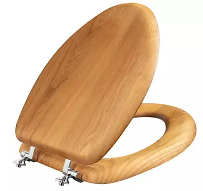 Bathroom Closed Front Toilet Seat Elongated Natural Oak Solid Wood Durable - New • $36.16