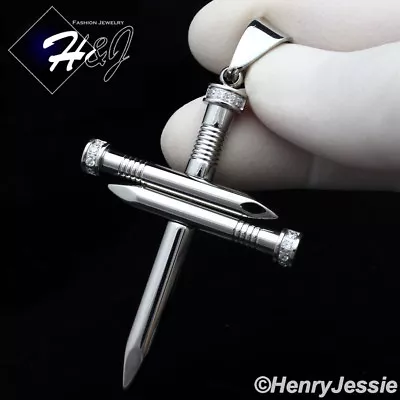 MEN's Stainless Steel Silver Bling Cubic Zirconia Nail Cross Charm Pendant*P104 • $14.99