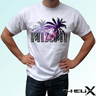 Miami Palm Night - White T Shirt Holiday Top Flag Design Mens Womens Kids Baby • $12.42