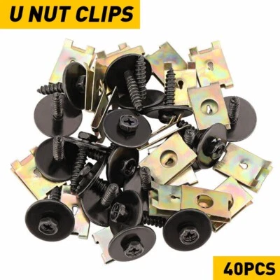 $9.99 • Buy 40X Metal Car Screw Body Fender Bumper Retainer U Nut Clips Gasket Fastener Kit