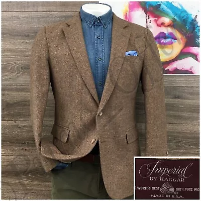 Vintage Mens Tweed Blazer Sport Coat Casual Two Button Jacket Size 40R Wool Suit • $71.95