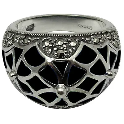 Black Enamel And Marcasite Ring 925 Silver Hallmarked New From Ari D Norman  • £127.20