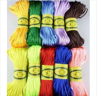 20Meter Chinese Knot Satin Nylon Braided Cord Macrame Beading Rattail Cords 3mm • £1.19